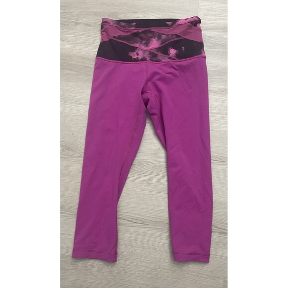 Lululemon Wunder Under Crop Black Raspberry pink Size 8 Reversible Leggings - Picture 7 of 11